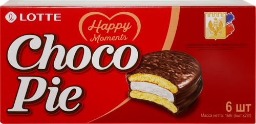 Печенье LOTTE Choco Pie бисквитное в шоколадной глазури, 6х28г, фотография