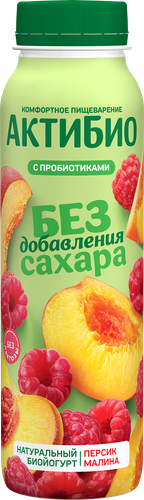 Йогурт питьевой АКТИБИО с персиком и малиной 1,5%, без сахара, без змж, 260г, детальное фото