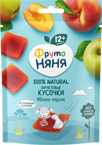 Фруктовые кусочки ФРУТОНЯНЯ Яблоко-персик, с 12 месяцев, 10шт, фото