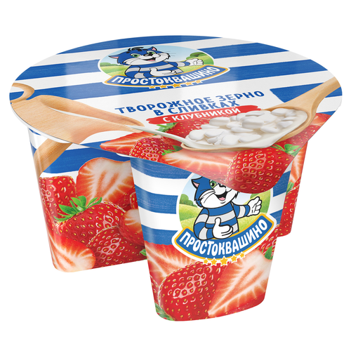 Продукт творожный ПРОСТОКВАШИНО Творожное зерно Клубника 5%, без змж, 140г, детальное фото