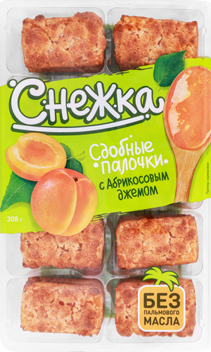 Палочки сдобные Снежка с абрикосовым джемом, 308г, крупный план