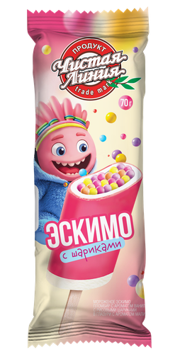 Мороженое ЧИСТАЯ ЛИНИЯ Пломбир с рисовыми шариками в глазури с ароматом малины 12%, без змж, эскимо, 70г, фото