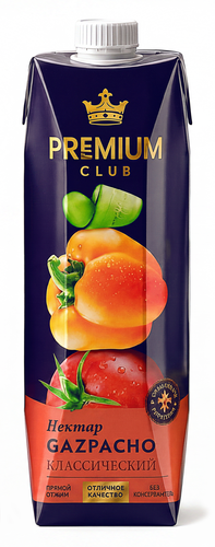 Напиток сокосодержащий PREMIUM CLUB Гаспачо из смеси овощей с мякотью, с солью и сахаром, 1л, крупный план