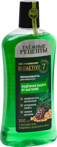 Ополаскиватель для полости рта ТАЕЖНЫЕ РЕЦЕПТЫ с экстрактами кедровых орешков и мяты, 500мл, картинка