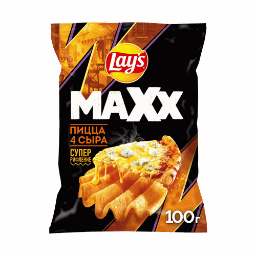 Чипсы картофельные LAY'S Махх Пицца 4 сыра, 100г, крупный план