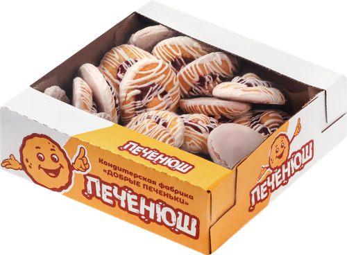 Печенье бисквитное ДОБРЫЕ ПЕЧЕНЬКИ в белой глазури с вишневой начинкой, 400г, фото