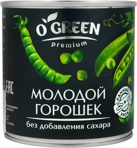 Горошек O`GREEN Premium молодой, без сахара, 400г, детальное фото