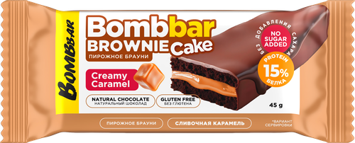Пирожное протеиновое BOMBBAR с начинкой со вкусом сливочная карамель ф/п 45г., картинка