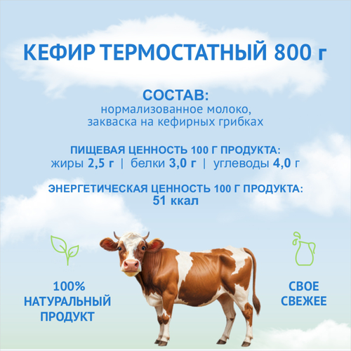 Кефир термостатный ТАЛИЦКИЙ 2,5%, без змж, 800г, детальное фото