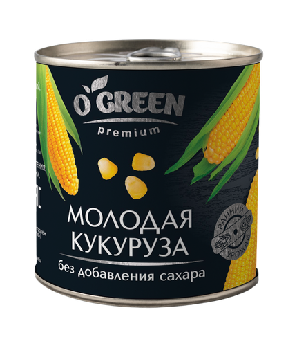 Кукуруза молодая без сахара O`Green Premium ж/б 425 мл. PL, детальное фото
