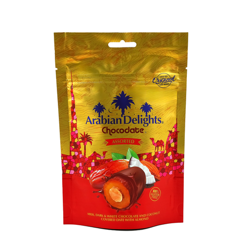 Ассорти фиников с миндалем ARABIAN DELIGHTS в глазури, 70г, крупный план