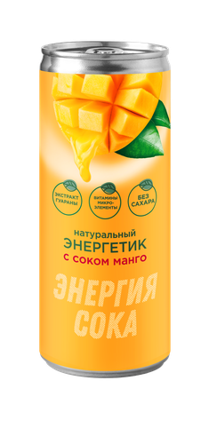 Энергетический напиток на основе натурального сока Манго ж/б 0,33л, изображение
