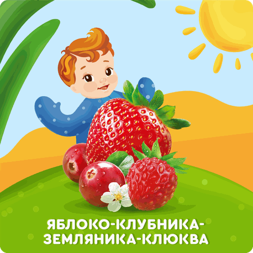 Пюре Агуша Укрепляй-ка яблоко, клубника, земляника, клюква  пауч 80г., изображение