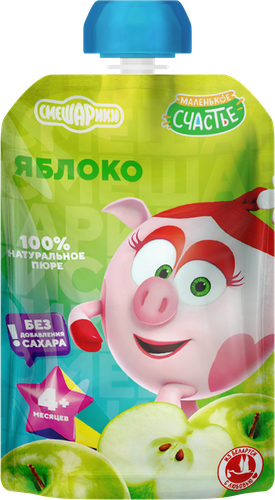 Пюре Смешарики Яблоко пауч 85г., крупный план