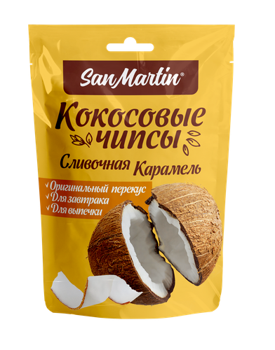 Кокосовые чипсы SAN MARTIN Ассорти №4 (Ваниль, Карамель) п/п 40г., изображение