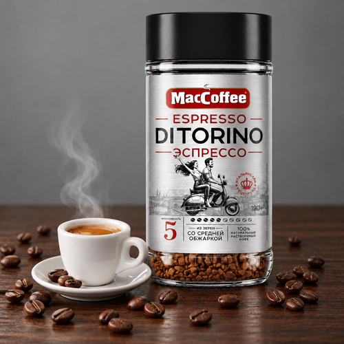 Кофе растворимый MACCOFFEE DiTorino Espresso натуральный сублимированный, 190г, изображение
