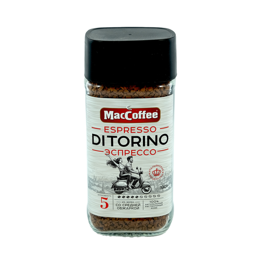 Кофе растворимый MACCOFFEE DiTorino Espresso натуральный сублимированный, 190г, вид