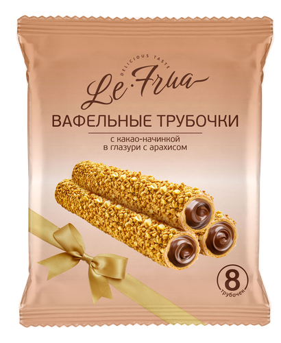 Трубочки вафельные ЛЕ ФРУА с какао в глазури, с арахисом, 180г, детальное фото