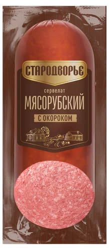 Сервелат варено-копченый СТАРОДВОРЬЕ Мясорубский, с окороком, 400г, картинка