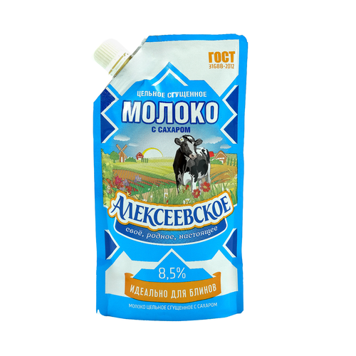 Молоко сгущенное Алексеевское 8,5 % дой-пак 270 г. БЗМЖ, крупный план