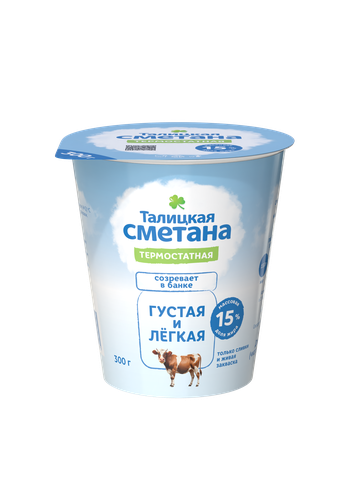 Сметана ТАЛИЦКОЕ МОЛОКО БЗМЖ Талицкая термостатная 15% стакан 300г., детальное фото
