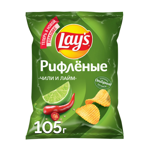 Картофельные чипсы LAY’S Рифленые Чили и Лайм ф/п 105г., фото