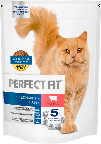 Корм PERFECT FIT для домашних кошек говядина м/у 650г., картинка