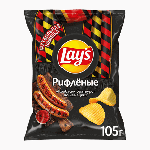 Картофельные чипсы LAYS Рифленые Колбаски братвурст по-немецки ф/п 105г., фото