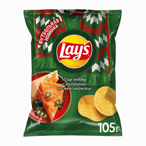 Картофельные чипсы LAYS Сыр чеддер с халапеньо по-мексикански ф/п 105г., вид