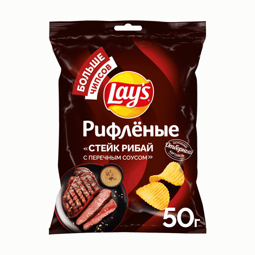 Чипсы картофельные рифленые LAYS Стейк Рибай ф/п 50г., крупный план