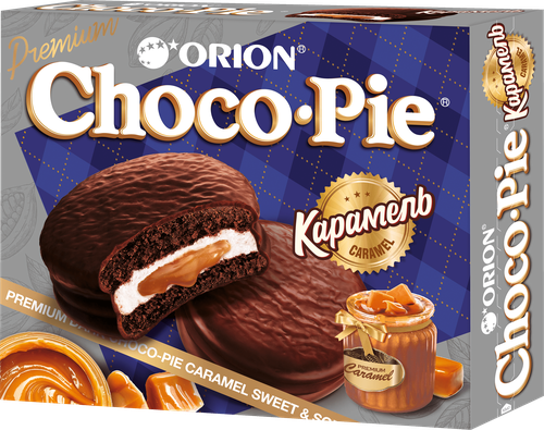 Бисквит ORION Choco pie dark Карамель 360г, детальное фото