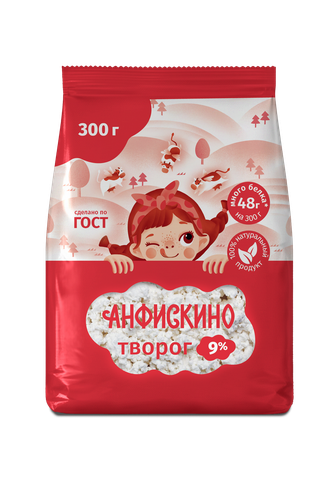 Творог АНФИСКИНО 9% пит-пак 300г. БЗМЖ, детальное фото