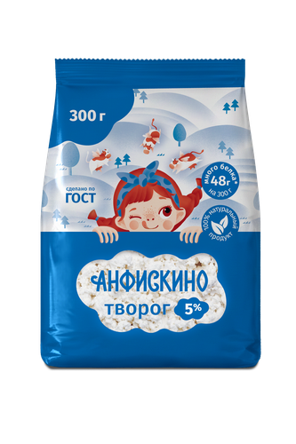 Творог АНФИСКИНО 5% пит-пак 300г. БЗМЖ, изображение