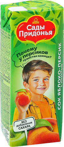 Сок САДЫ ПРИДОНЬЯ яблоко-персик т/п 200мл, фотография