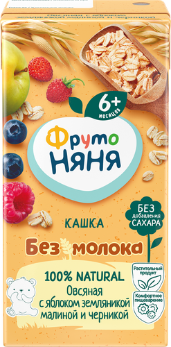 Каша безмолочная ФРУТОНЯНЯ Овсяная яблоко, земляника, малина, черника т/п 200мл., вид