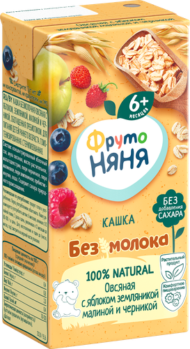 Каша безмолочная ФРУТОНЯНЯ Овсяная яблоко, земляника, малина, черника т/п 200мл., изображение