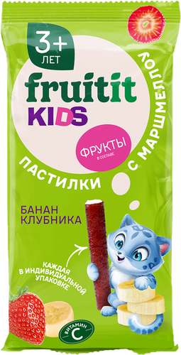 Пастилки с маршмеллоу FRUIT IT KIDS Банан, Клубника ф/п 45г., вид