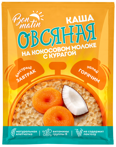 Каша овсяная с курагой на кокосовом молоке BON MATIN п/п 40г., картинка