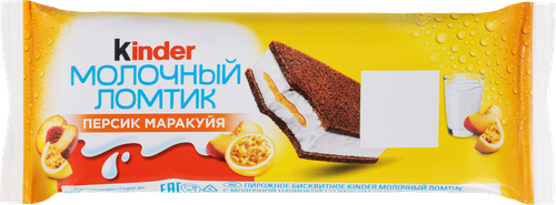 Пирожное бисквитное КИНДЕР молочный ломтик Персик-Маракуйя 23,5% 28г. БЗМЖ, детальное фото