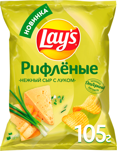 Картофельные чипсы LAY’S рифленые нежный сыр c луком ф/п 105г., детальное фото