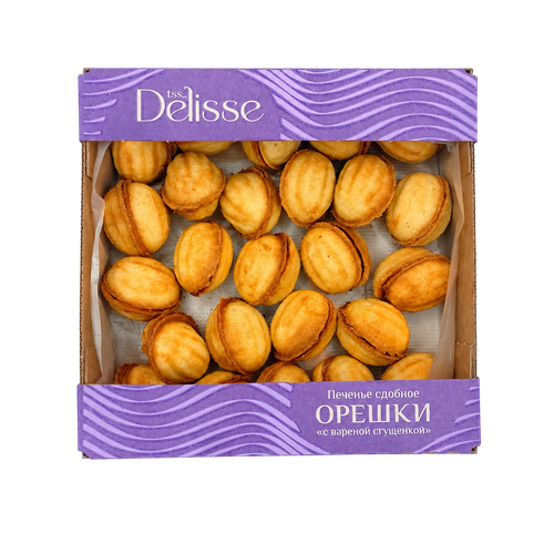 Печенье сдобное ОРЕШКИ с вареной сгущенкой DELISSE короб 500г., вид