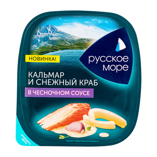 Кальмар и Снежный краб в чесночном соусе 150г. РУССКОЕ  МОРЕ, изображение