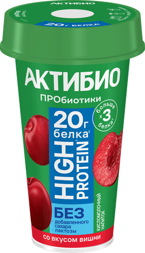Напиток кисломолочный высокобелковый безлактозный АКТИБИО вишня 1,5% 190г. БЗМЖ Эйч Энд Эн, фото