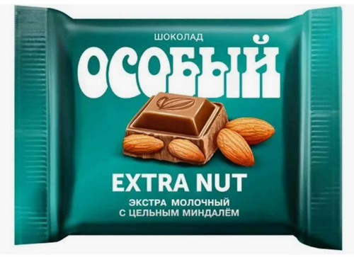 Шоколад Особый Квадро экстрамолочный с цельным миндалём 80г., крупный план