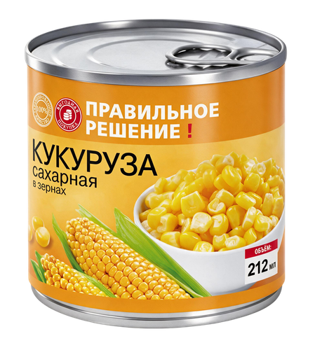 Кукуруза сладкая ПРАВИЛЬНОЕ РЕШЕНИЕ ж/б 212г., вид