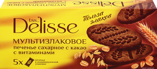 Печенье сахарное МУЛЬТИЗЛАКОВОЕ с какао Delisse, 225г., фотография