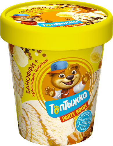 Мороженое пломбир Топтыжка с наполнителем Баноффи и шоколадными шариками 12 % ведро 270г. Милком БЗМЖ, крупный план