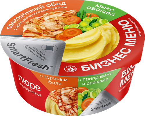 Пюре картофельное БИЗНЕС МЕНЮ с куриным филе, приправами и овощами, 110г, вид