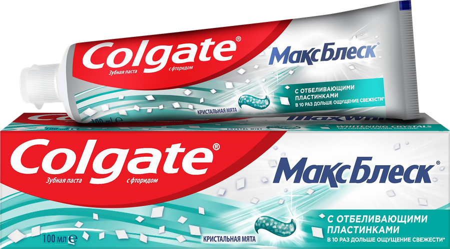 Зубная паста COLGATE Макс Блеск Кристальная мята с отбеливающими пластинками для свежего дыхания и отбеливания зубов, 100мл, превью