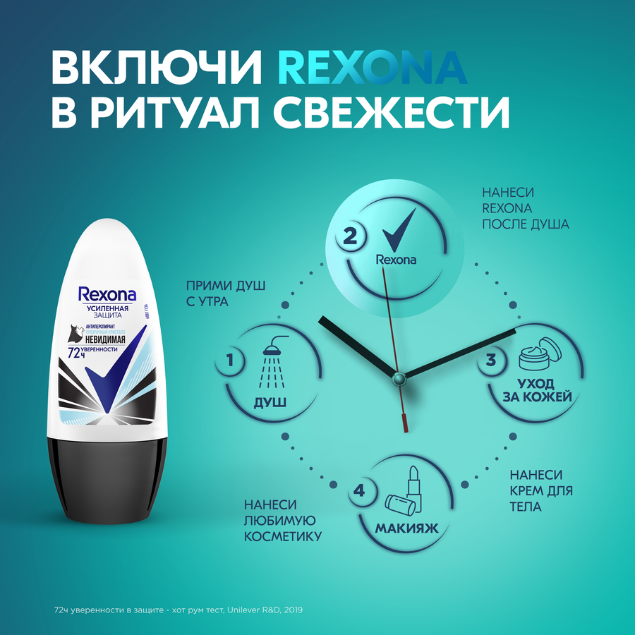 Дезодорант-антиперспирант роликовый женский РЕКСОНА Кристалл Чистая вода шариковый, 50мл, превью